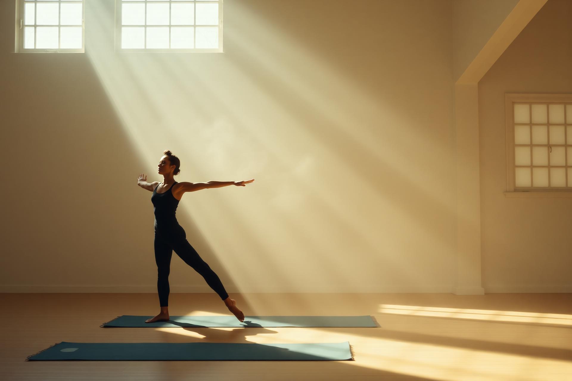 Serene yoga studio at sunrise